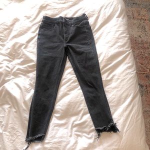Express distressed hem high waisted black jeans
